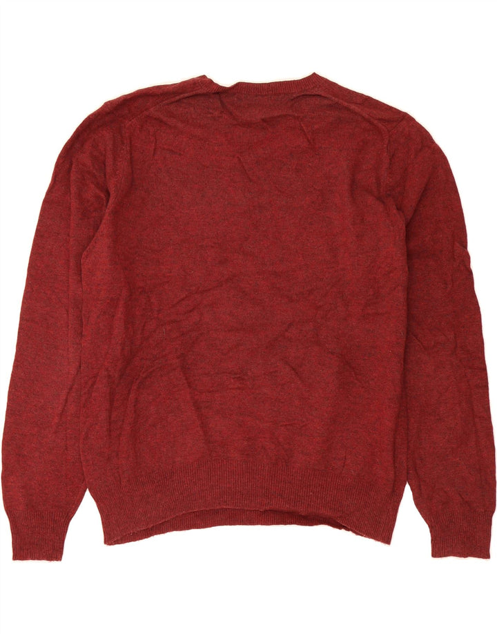 EDDIE BAUER Mens Stretch V-Neck Jumper Sweater Medium Maroon Wool Vintage Eddie Bauer and Second-Hand Eddie Bauer from Messina Hembry 
