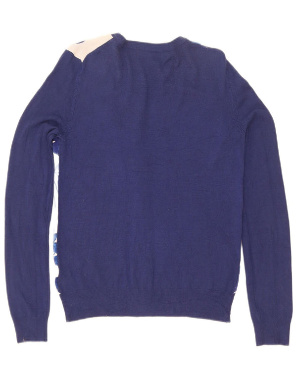 Maglione cardigan da donna Marks & Spencer UK 8 piccolo viscosa floreale blu navy