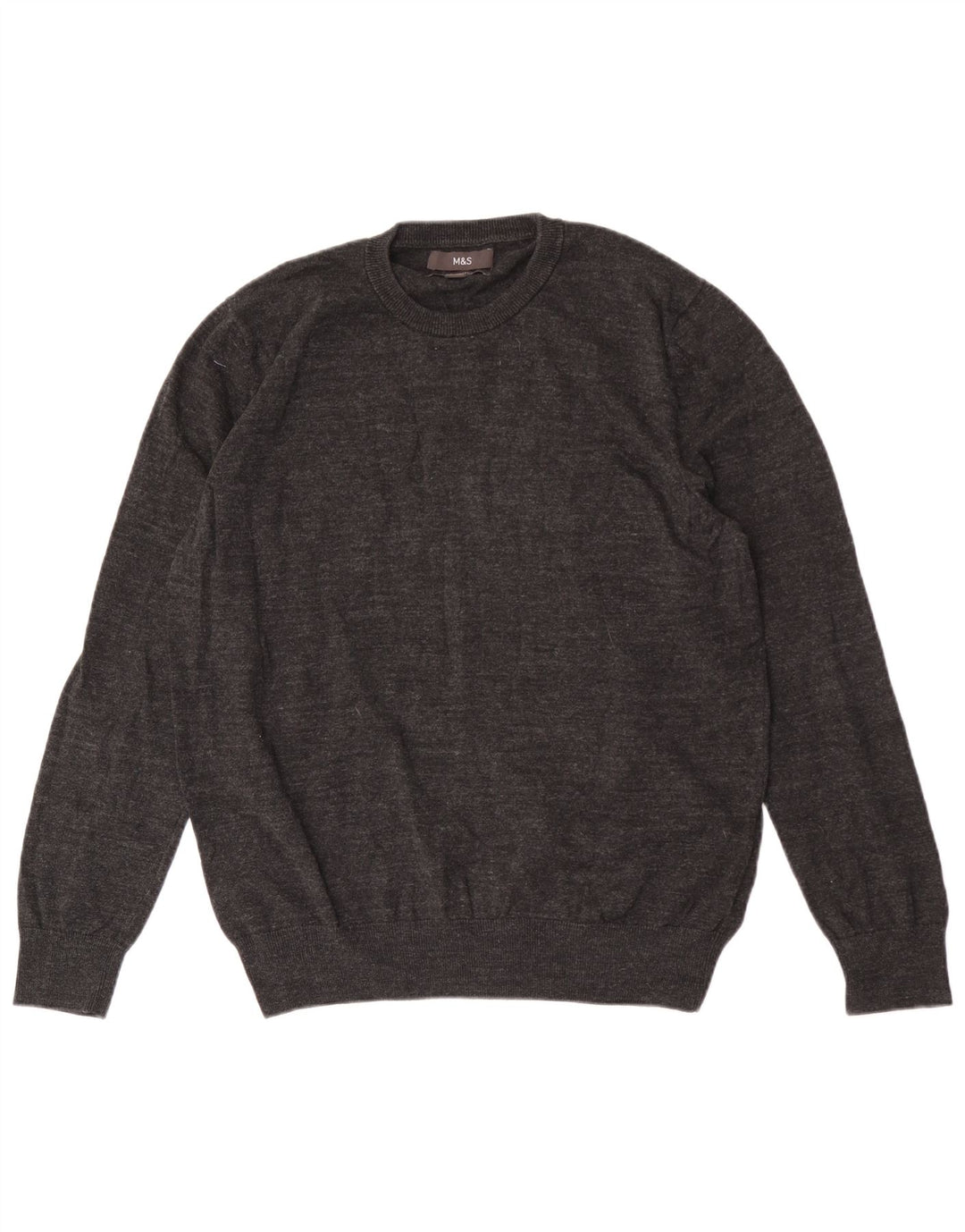Maglione maglione girocollo da uomo Marks & Spencer in cotone screziato grigio medio