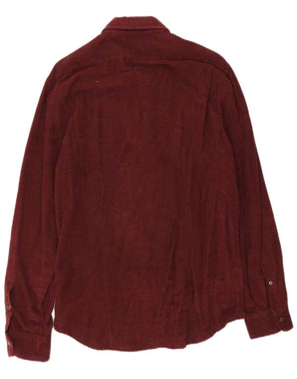 Camicia da uomo in velluto a coste Jigsaw, cotone bordeaux medio