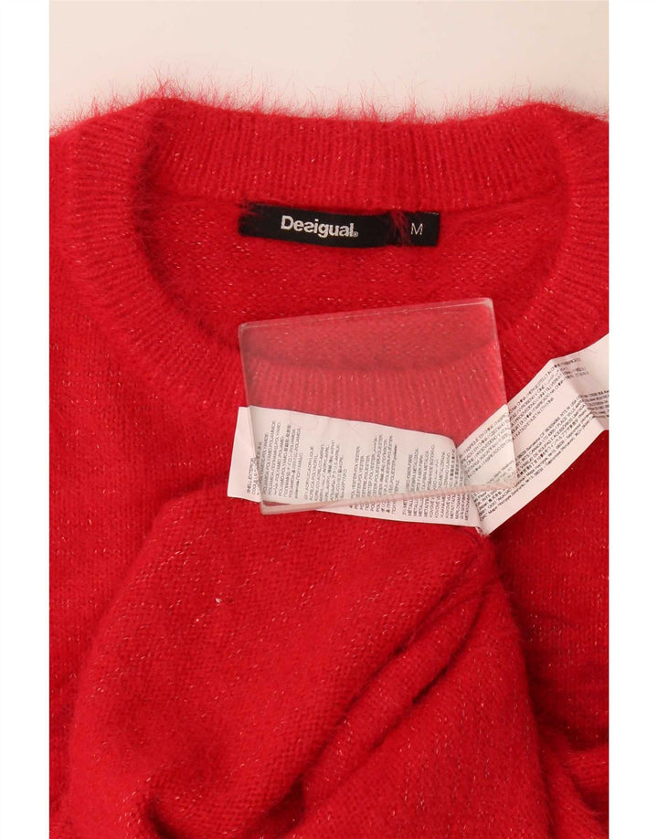 Desigual Womens Graphic Crew Neck Jumper Sweater UK 12 Medium Red Poliammide