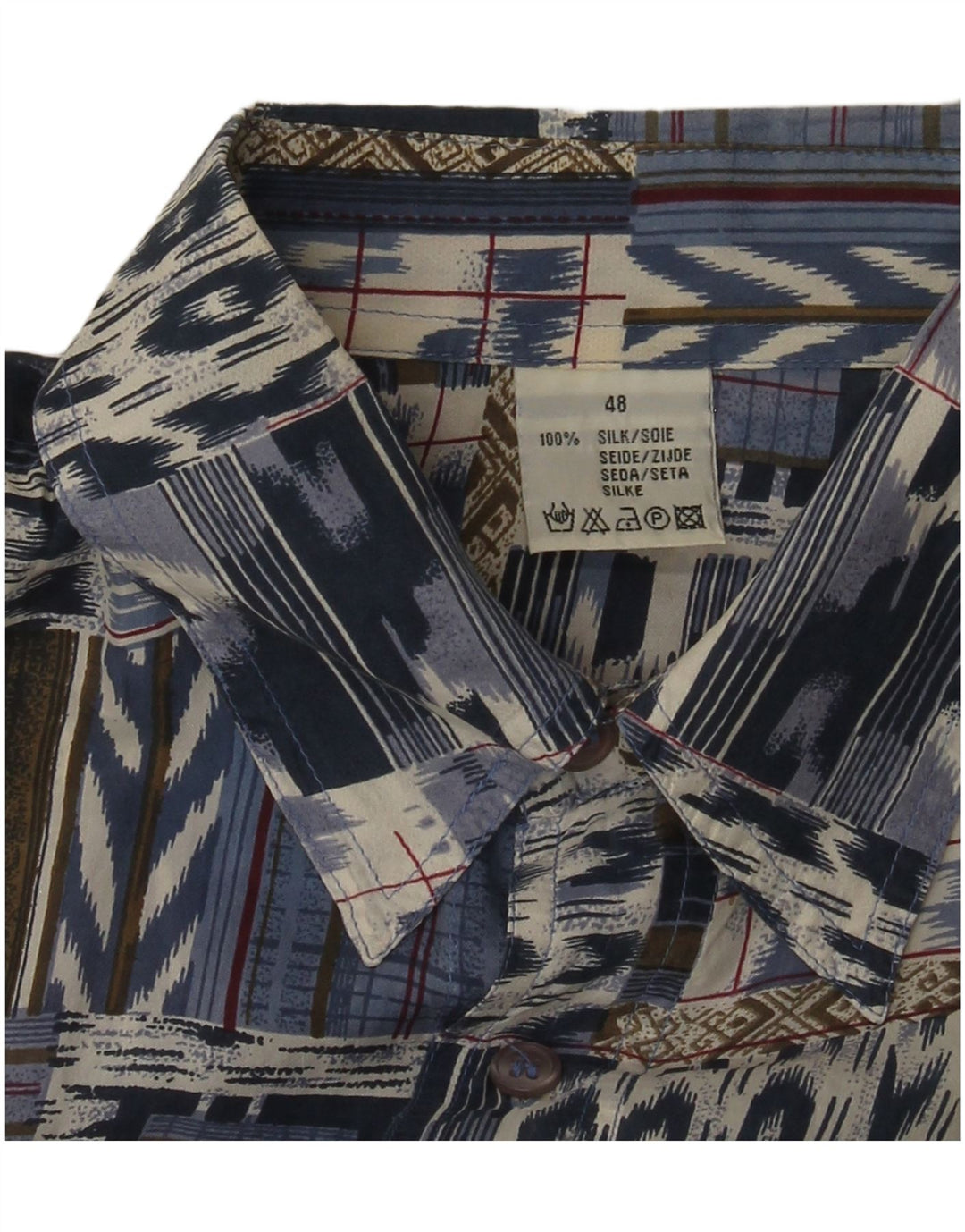 Camicia vintage da uomo a maniche corte IT 48 Seta patchwork blu medio
