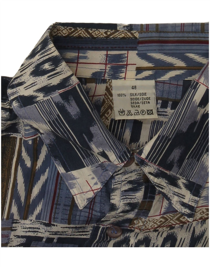 Camicia vintage da uomo a maniche corte IT 48 Seta patchwork blu medio