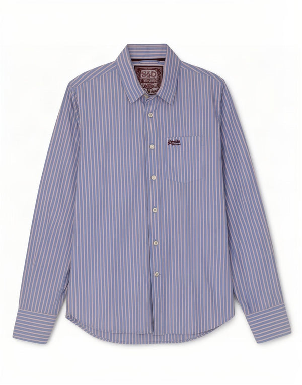 Camicia da uomo Superdry Large in cotone gessato blu