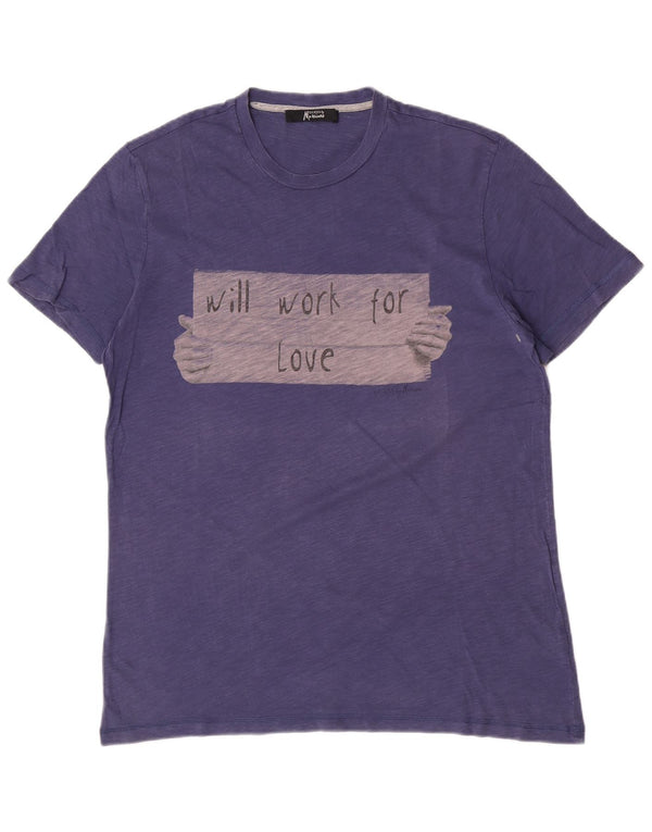 Guess By Marciano T-shirt grafica da uomo Top Large in cotone screziato blu navy