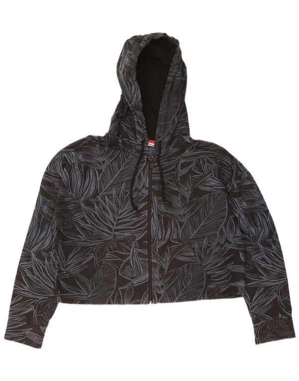 Maglione con cappuccio e zip oversize corto da donna Dkny UK 14 medio nero floreale