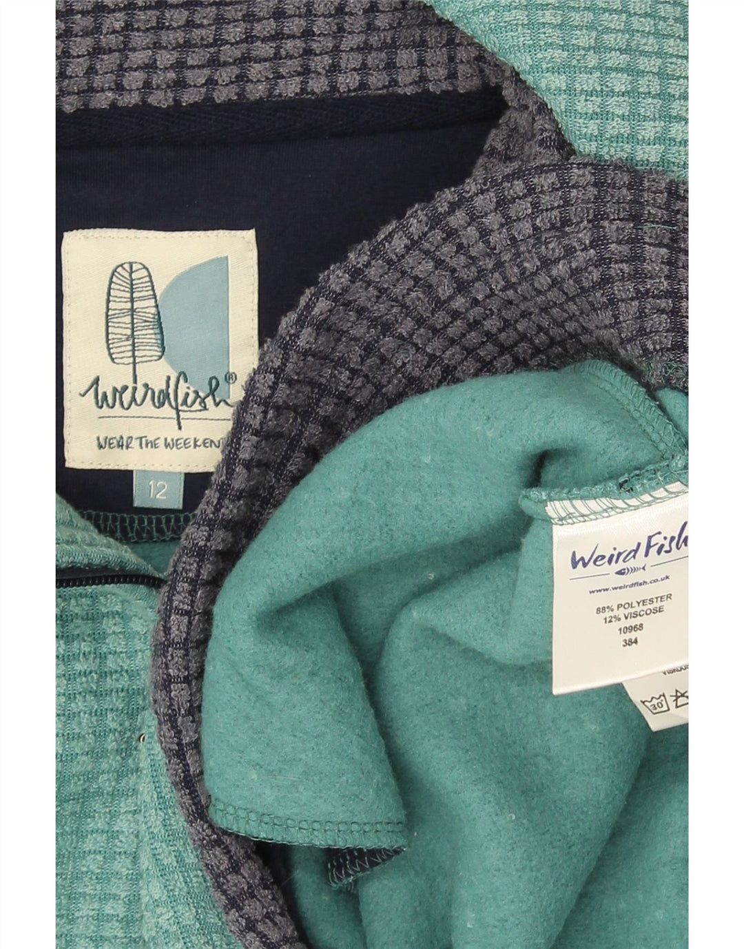 Maglione in pile da donna con collo con zip Weird Fish UK 12 Poliestere verde medio