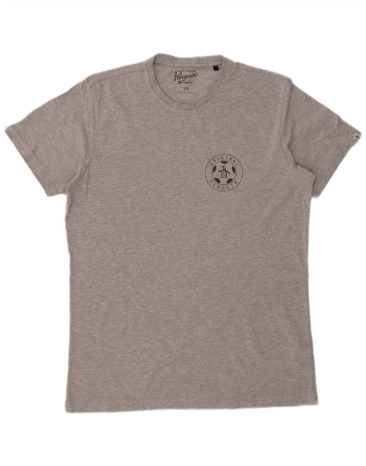 T-shirt grafica da uomo Penguin Top grande in cotone chiazzato grigio