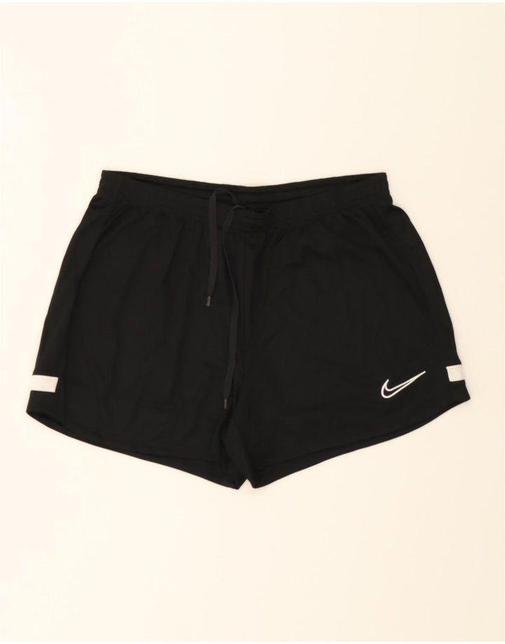 NIKE Womens Dri Fit Graphic Sport Shorts UK 14 Large  Black Polyester Vintage Nike and Second-Hand Nike from Messina Hembry 