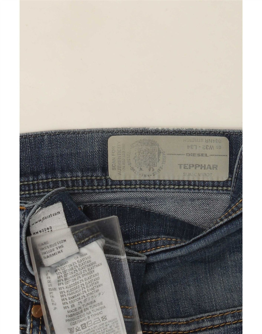 Diesel Uomo Tepphar Carrot Jeans Slim W32 L34 Cotone Blu