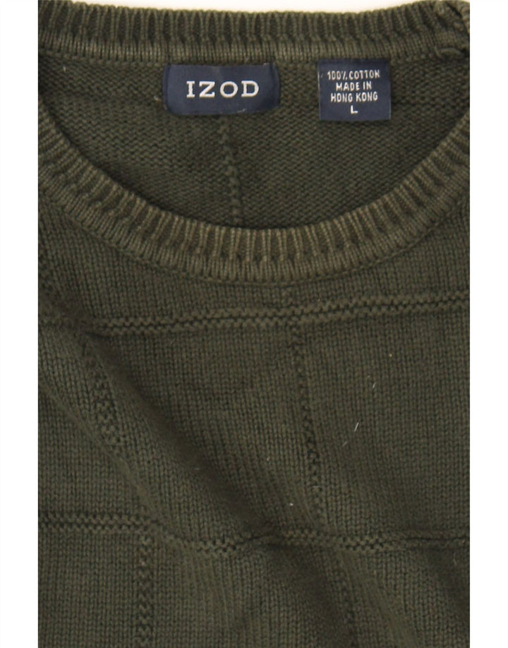 IZOD Mens Crew Neck Jumper Sweater Large Green Check Cotton Vintage Izod and Second-Hand Izod from Messina Hembry 