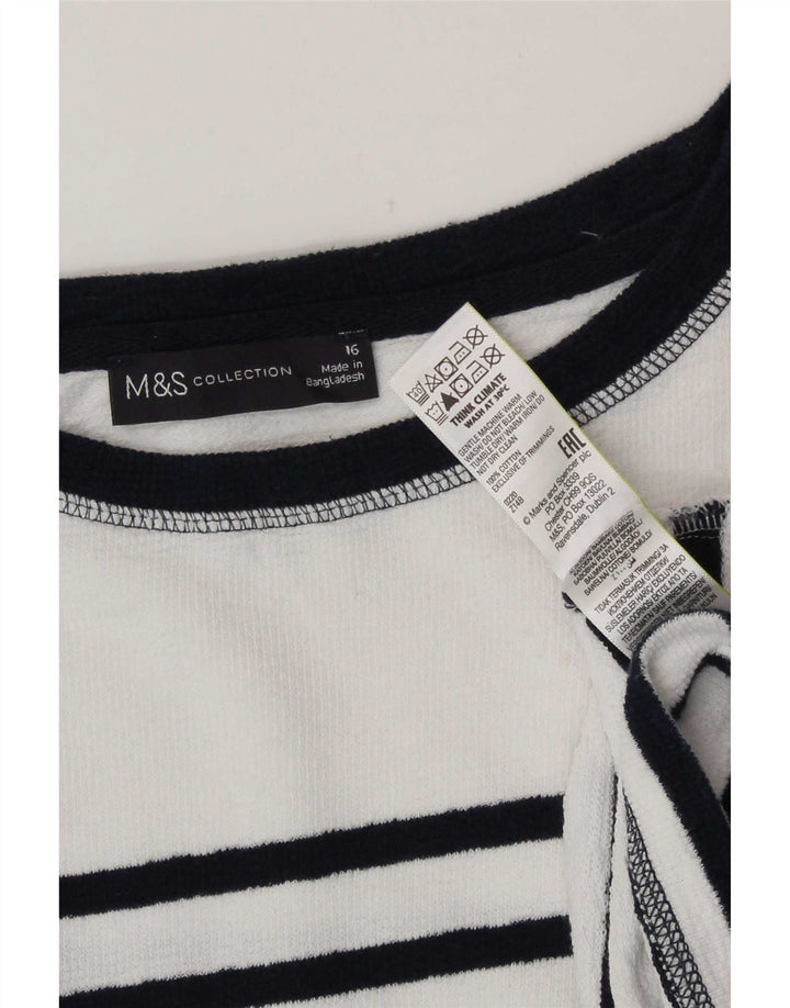 Marks & Spencer Top da donna a maniche lunghe UK 16 Large White Striped Cotton