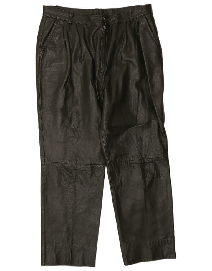 Pantaloni vintage in pelle con ancoraggi da uomo W34 L27 Cachi