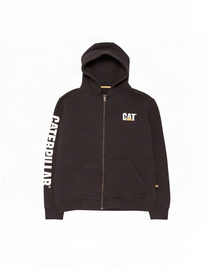 Maglione con cappuccio e zip grafica da uomo CAT grande in cotone nero