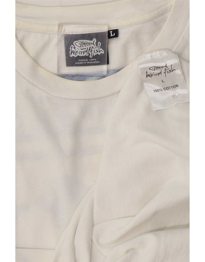 T-shirt grafica da uomo Weird Fish Top grande in cotone bianco