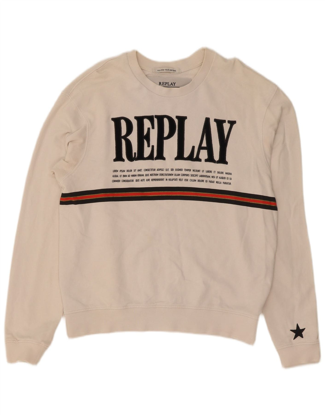 Felpa grafica da donna Replay Maglione UK 14 Cotone bianco medio