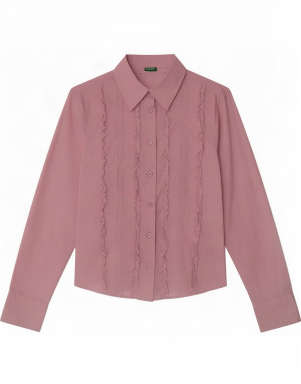 Camicia da donna Benetton con volant sul davanti UK 16 grande cotone rosa