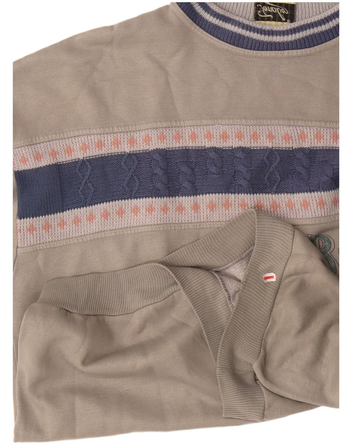 Felpa grafica da uomo vintage maglione XL grigio acrilico color block