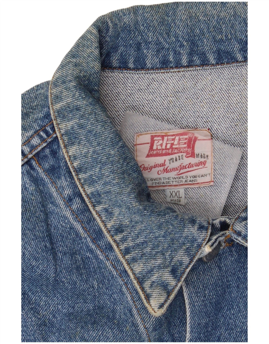 Giacca in denim grafico da uomo Rifle UK 44 2XL Blu retrò