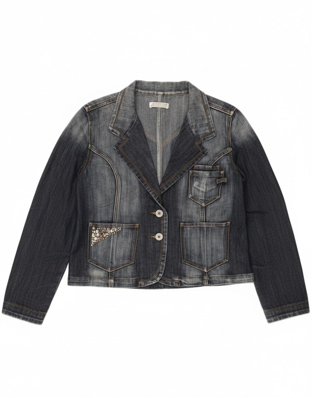 Giacca blazer in denim vintage da donna a 2 bottoni UK 14 blu navy medio