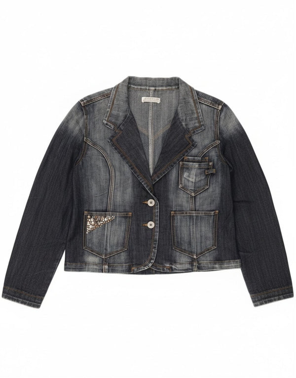 Giacca blazer in denim vintage da donna a 2 bottoni UK 14 blu navy medio