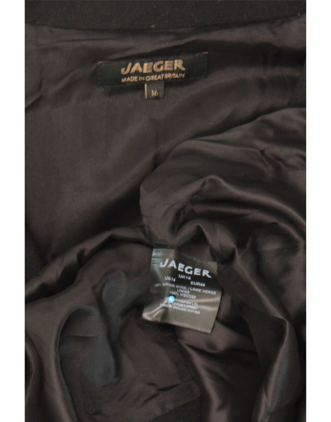 Soprabito aperto da donna Jaeger UK 16 grande lana nera