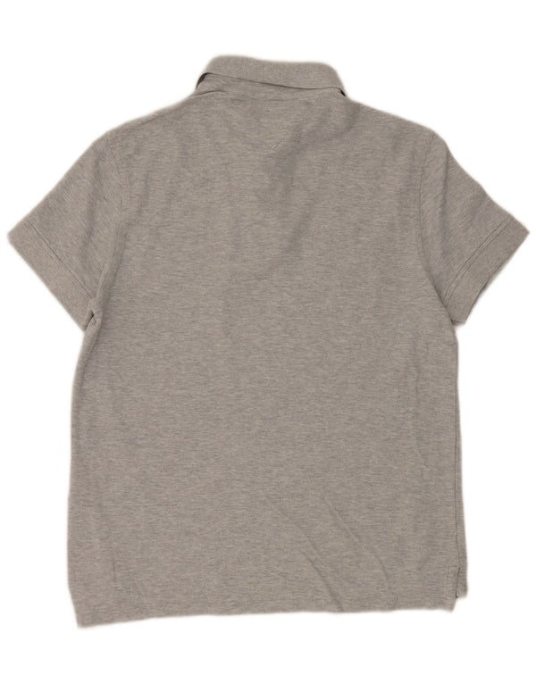 Polo da uomo slim fit Tommy Hilfiger in cotone chiazzato grigio medio
