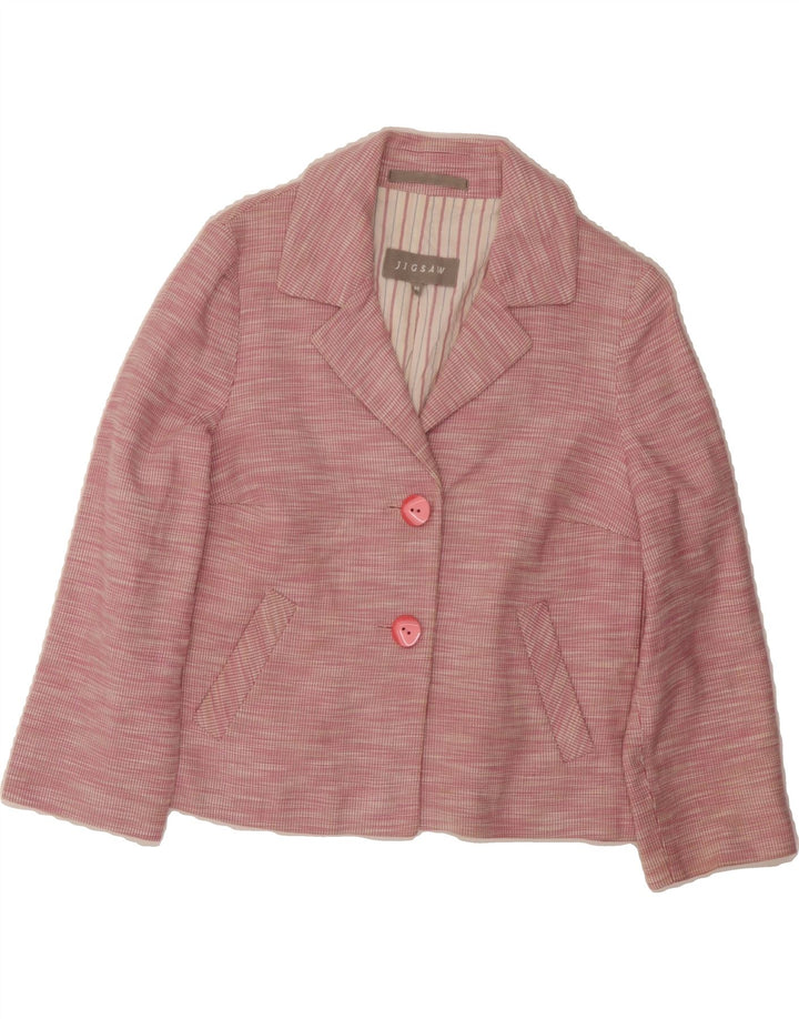 JIGSAW Womens 2 Button Blazer Jacket UK 12 Medium Pink Check Cotton Vintage Jigsaw and Second-Hand Jigsaw from Messina Hembry 
