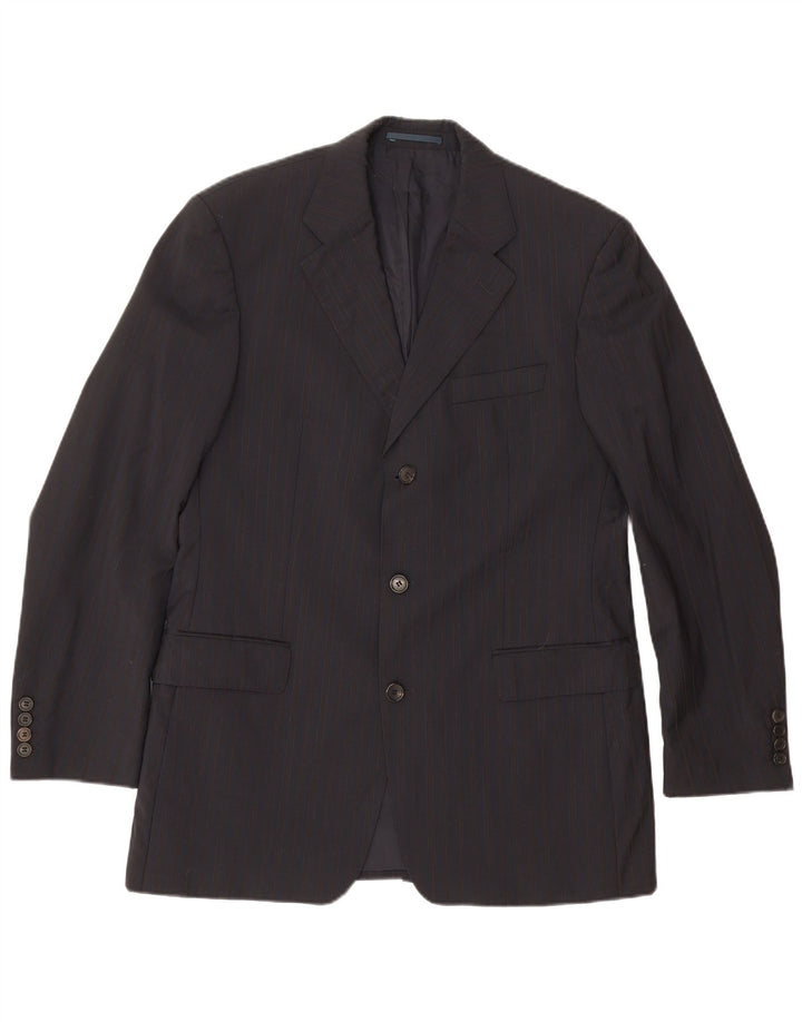 Giacca blazer da uomo a 3 bottoni Hugo Boss IT 50 grande gessato blu navy