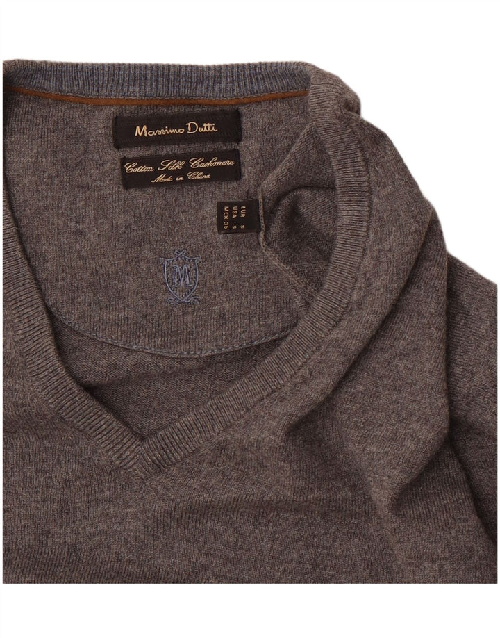 Massimo Dutti Maglione da uomo con scollo a V piccolo cotone grigio