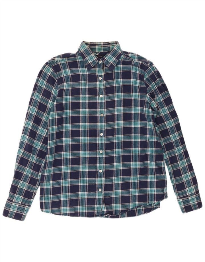 Camicia di flanella da donna Lands End UK 14 Cotone a quadri blu navy medio