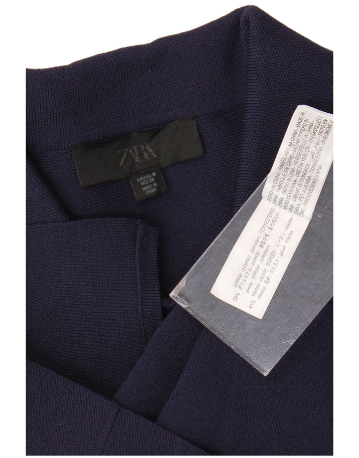ZARA Camicia a Maniche Corte da Donna Camicetta UK 12 Medio Blu Navy Poliestere