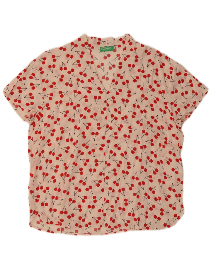 BENETTON Womens Oversized Blouse Top UK 10 Small Off White