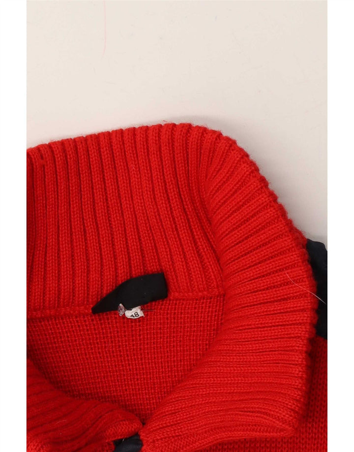 Maglione vintage da uomo con collo a bottoni IT 48 Blocco colore rosso medio