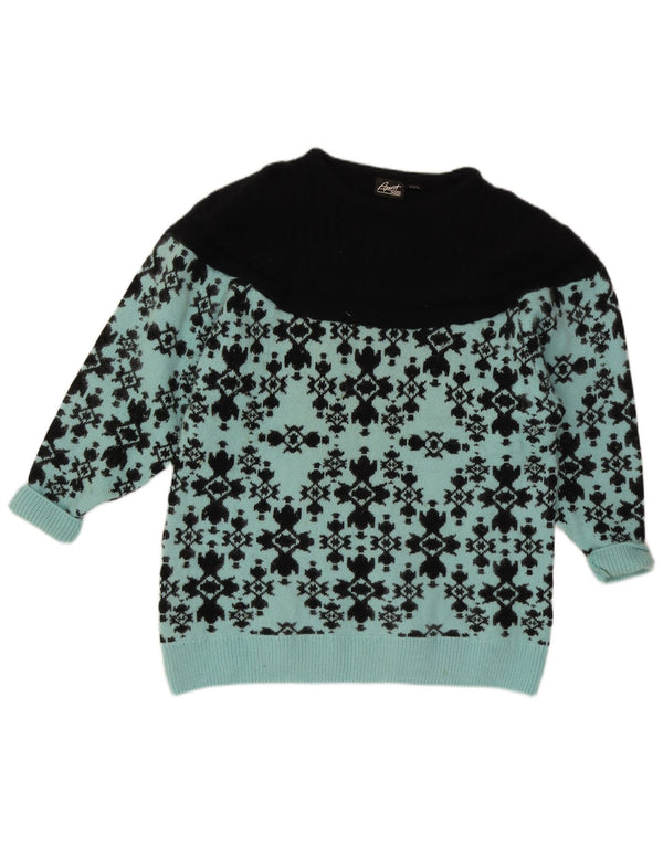 Maglione maglione vintage da donna con scollo a barca UK 14/16 grande lana Fair Isle blu