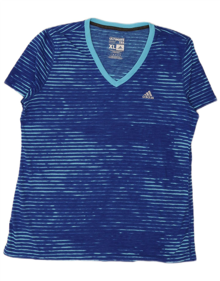 T-shirt ADIDAS da donna Climalite UK 18 XL poliestere a righe blu