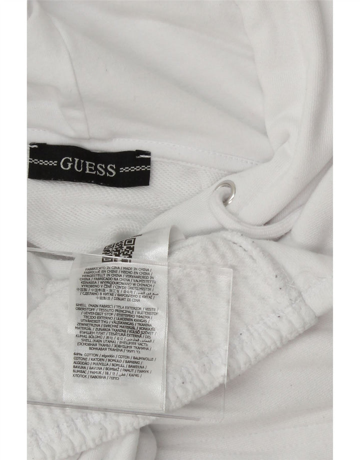 GUESS Womens Graphic Hoodie Jumper UK 12 Medium White Cotton Vintage Guess and Second-Hand Guess from Messina Hembry 