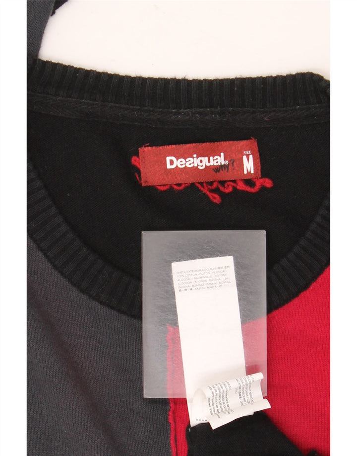 Desigual Uomo Maglione Girocollo Maglione in Cotone Colorblock Nero Medio