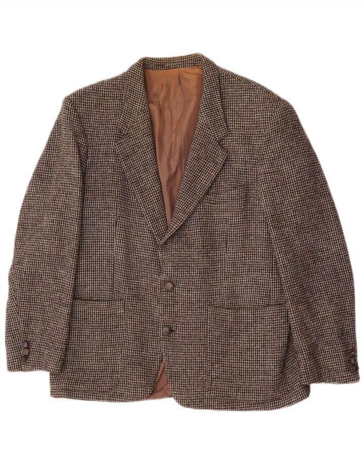 Giacca blazer da uomo a 2 bottoni Harris Tweed UK 38 pied de poule marrone medio