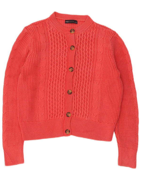 Maglione cardigan corto da donna Marks & Spencer UK 12 cotone rosa medio
