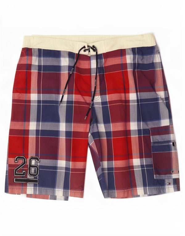 Pantaloncini da bagno da uomo Tommy Hilfiger 2XL a quadri rossi