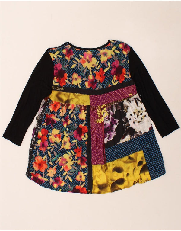 DESIGUAL Top grafico da donna manica 3/4 UK 10 piccolo floreale multicolore