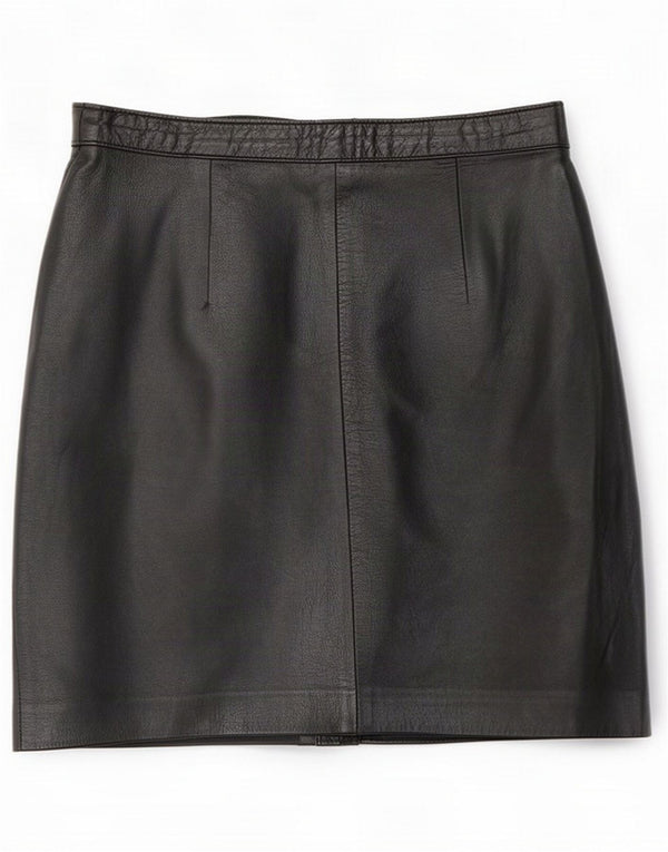 Gonna vintage in pelle da donna media W28 Nera