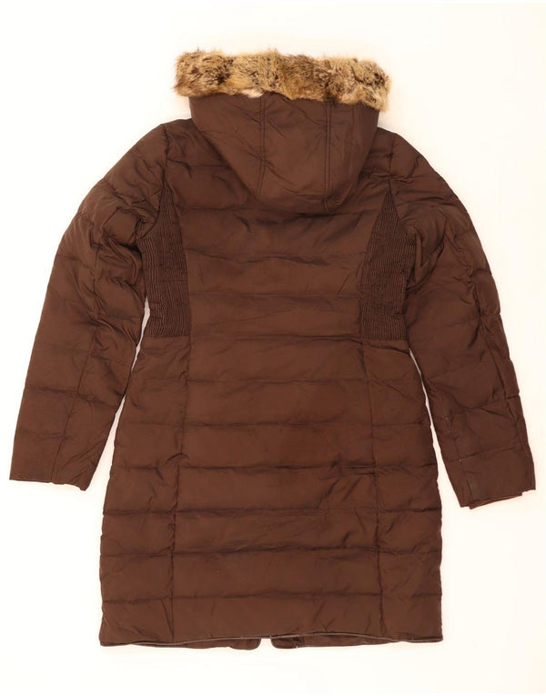 JOULES Cappotto imbottito con cappuccio da donna UK 10 piccolo poliestere marrone