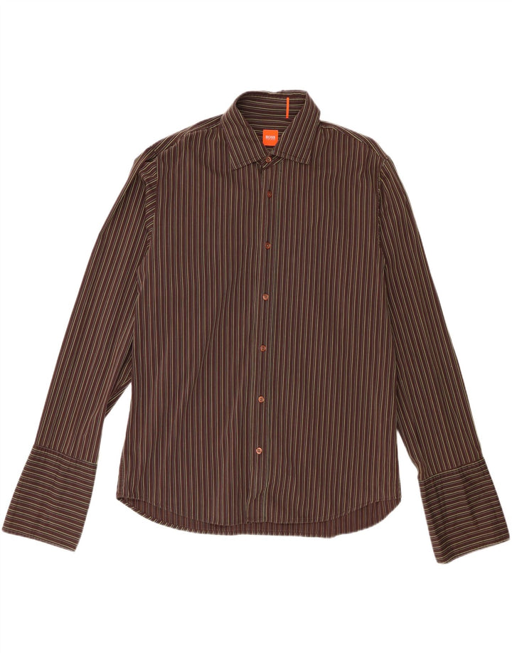 Camicia formale da uomo Hugo Boss XL in cotone a righe marrone