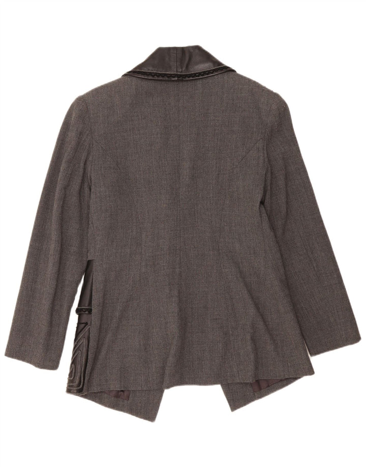 Giacca blazer vintage da donna a 1 bottone IT 46 grande lana geometrica grigia