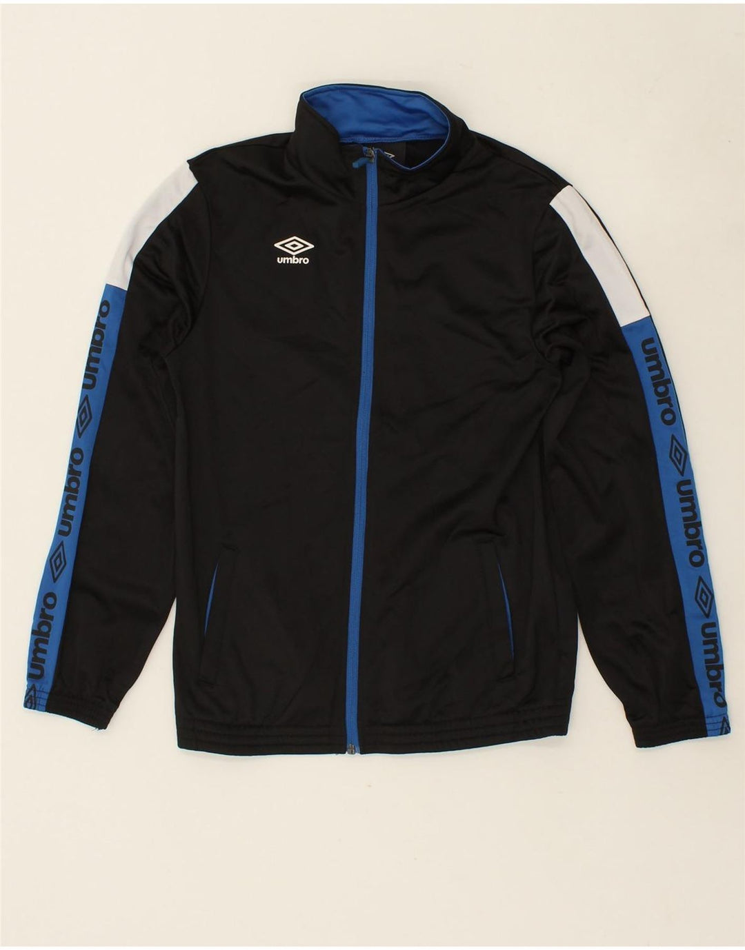 UMBRO Boys Graphic Tracksuit Top Jacket 13-14 Years Navy Blue Colourblock Vintage Umbro and Second-Hand Umbro from Messina Hembry 