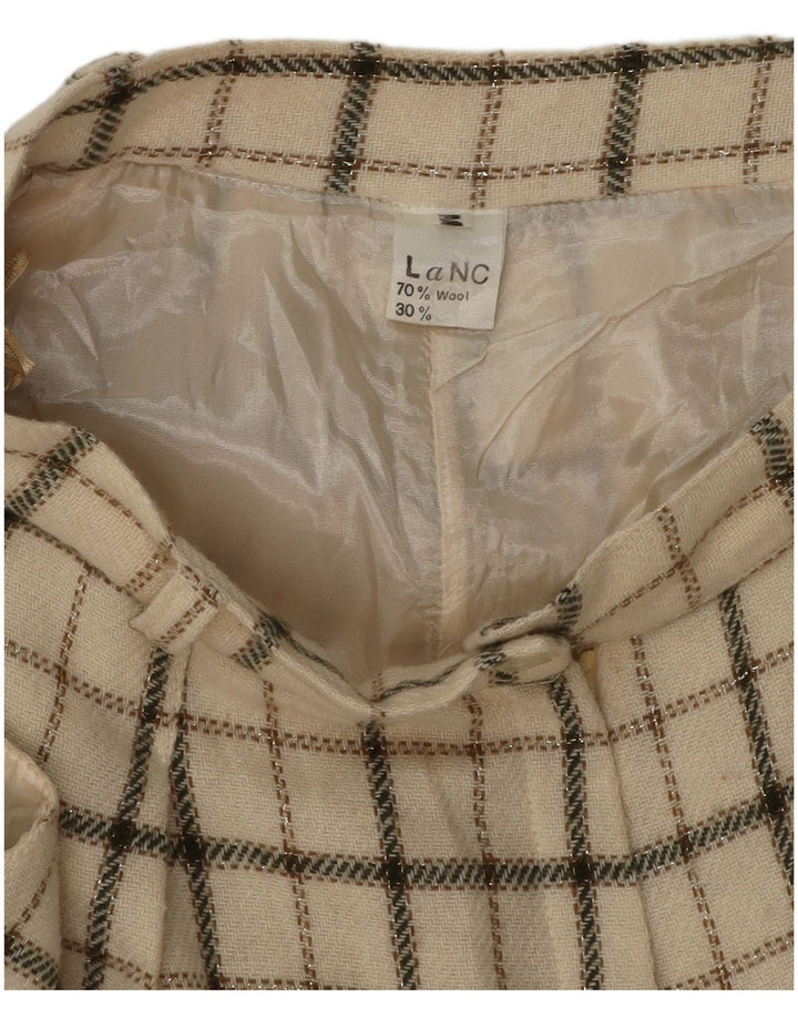 Pantaloncini casual a vita alta da donna VINTAGE medi W26 lana a quadri beige