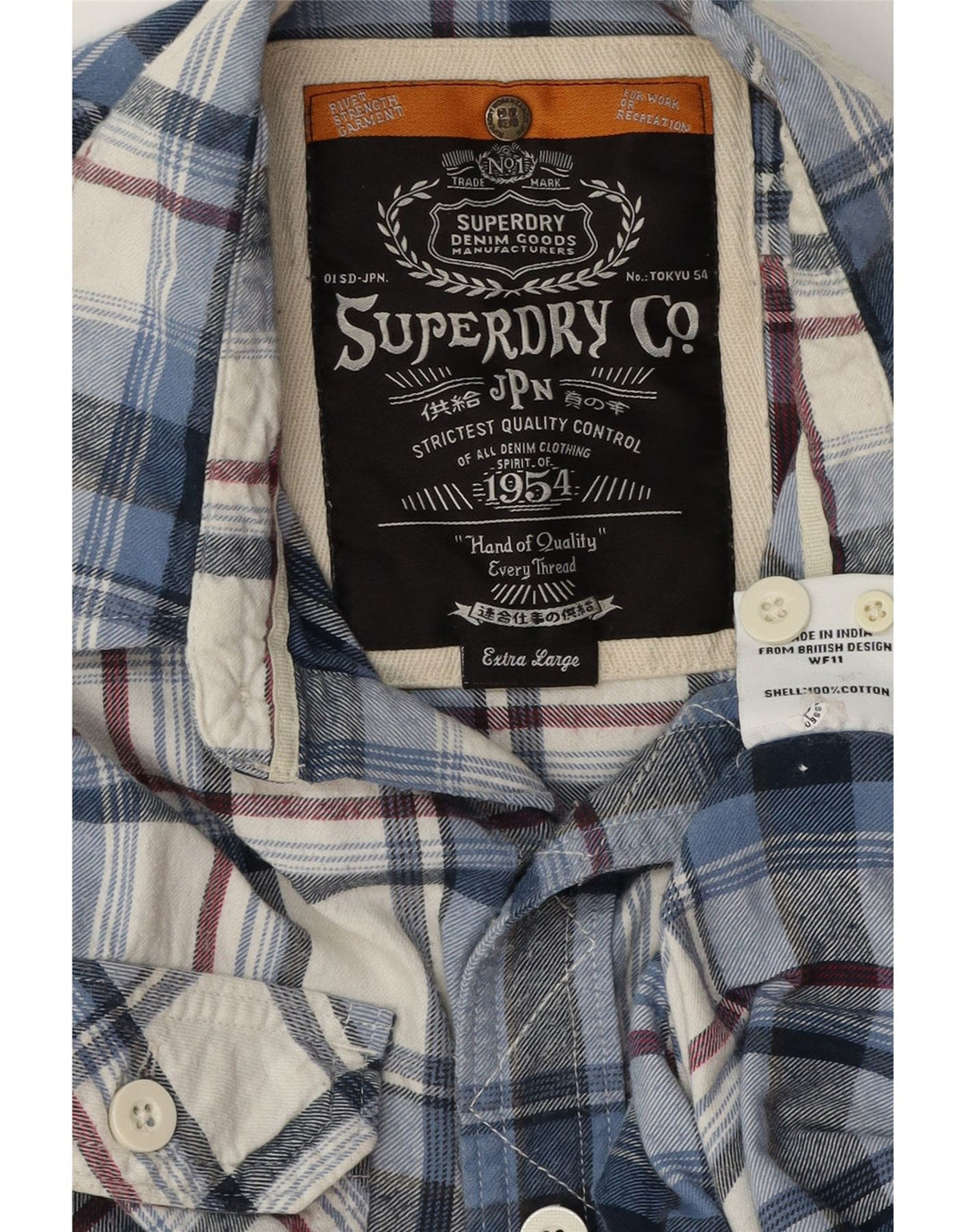 Camicia da uomo in flanella SUPERDRY XL in cotone scozzese blu