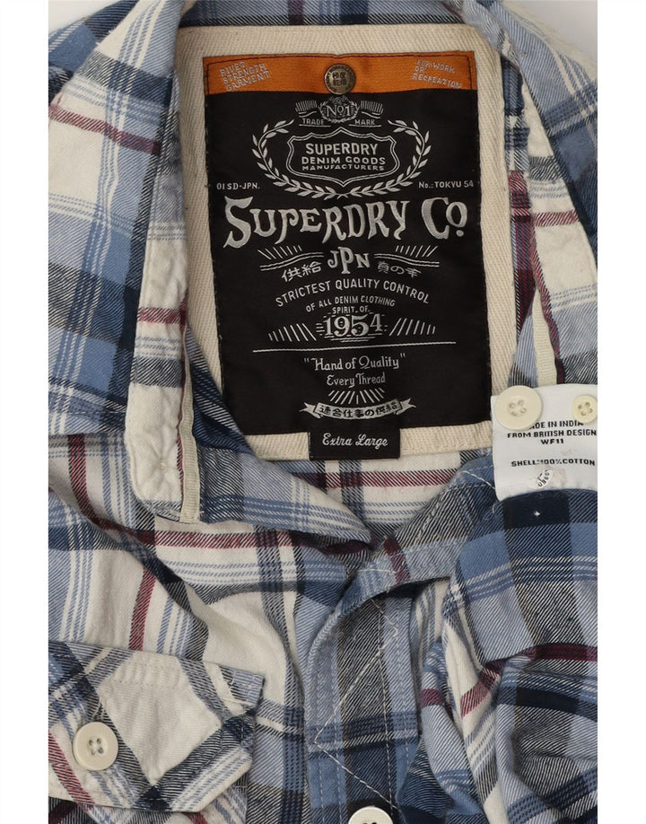 Camicia da uomo in flanella SUPERDRY XL in cotone scozzese blu